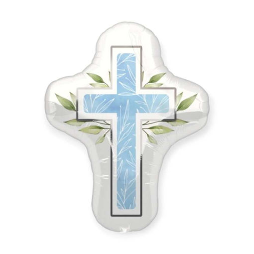 Picture of BLUE BOTANICAL CROSS FOIL BALLOON 71CM